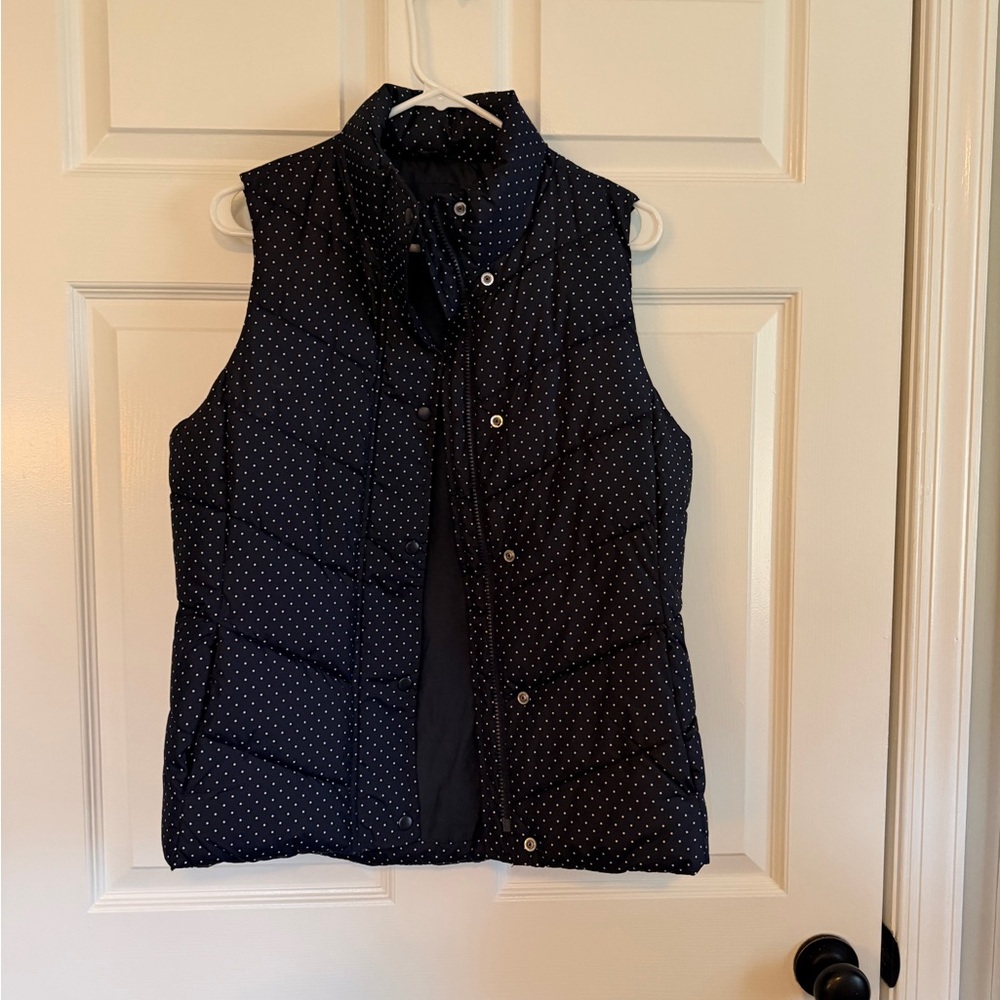 Gap Navy and White Polka Dot Puffer Vest
